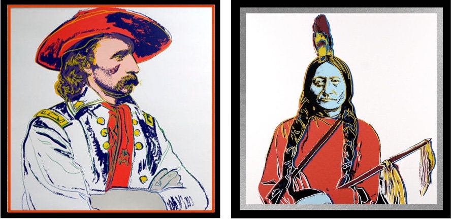 Full sized Andy Warhol - "CUSTER & SITTING BULL"- 2 Silkscreens (Screenprints)-Cowboys- Fast Flat Ship-Best Quality Museum Board